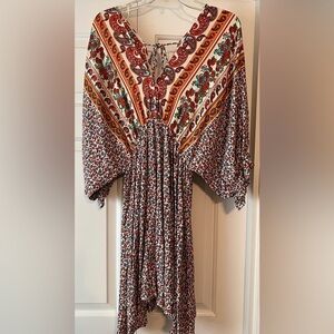 Umgee Women’s Gold Rust Placement Paisley Aberland Babydoll Dress EUC L #1579
